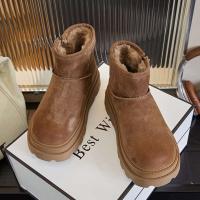 Botas de nieve hasta la rodilla con suela gruesa para mujer, estilo formal de cuero floral, popular felpa baja cálida para invierno - details 1