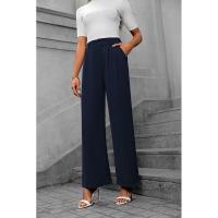 Pantalones de oficina de moda para mujer de cintura alta y pierna ancha 2025 en algodón original. - details 10