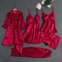 Conjunto de Dormir para Mujeres Ouwu Top de Seda Saturada, Pantalones Cortos, Pantalones de Encaje Suelto - details 1
