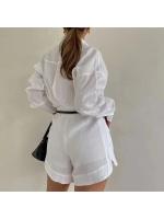 Conjuntos de 2 piezas de manga larga para mujer, pantalón corto informal con bolsillos y botones simples, camisas, Tops, traje de moda de verano 2025 - details 7