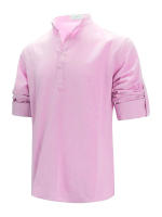Camisas Polo de Algodón Lino para Hombres Cuello Henley Ligero Colores Sólidos - details 18