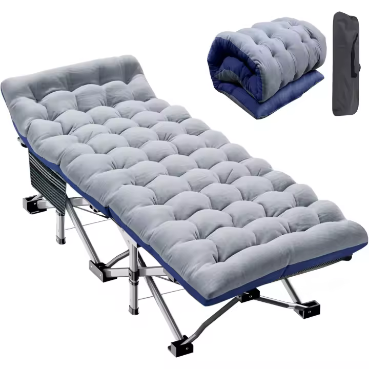 190x71x36CM Cama Camping Plegable para Adultos, 200KG Carga Cuna para Acampar Exterior con Cojín y Bolsillo Lateral, Marco de Acero+Tela Oxford Ligero Reclinable/Tumbona para Balcón, Jardín - 1