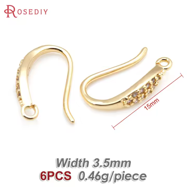 Ganchos de Pendientes de Brasso Dorado 18K con Zirconia Accesorios de Joyería DIY de Alta Calidad para Mujeres - 1