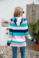 Nuevo en sudaderas con capucha de rayas de colores, sudaderas gruesas con capucha para mujer, Top informal holgado de manga larga para mujer - details 6