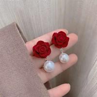 Pendientes largos elegantes con borlas de rosas rojas francesas, adecuados para mujer, colgante de circonita con temperamento R, joyería para fiestas y bodas - details 7