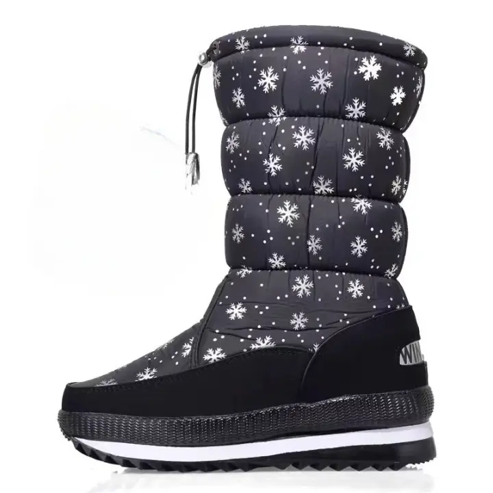 Botas de nieve de terciopelo para mujer, botas de algodón casuales gruesas de caña media cálidas antideslizantes - 1