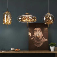 Luz Colgante de Vidrio Ámbar con Reflector de Cielo Estrellado, Ideal para Comedor/Café - details 0