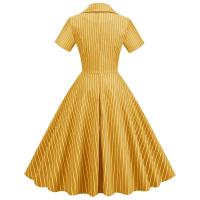 Elegante Vestido de Cintura Alta con Cuello en Rayas de Moda Vintage Hepburn 2025 - details 4