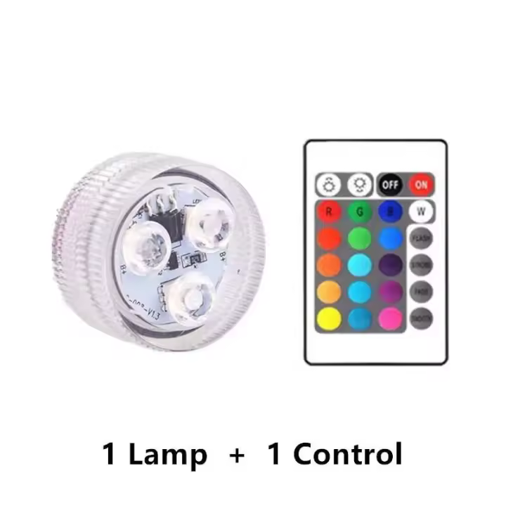 3 luces nocturnas RGB subacuáticas con control remoto LED, batería para pecera, piscina, luces de boda - 1