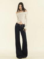 Pantalones vaqueros Retro de cintura alta para mujer, ropa de calle, pantalones vaqueros rectos, pantalones de pierna ancha holgados para mujer, novedad de Otoño Invierno - details 3