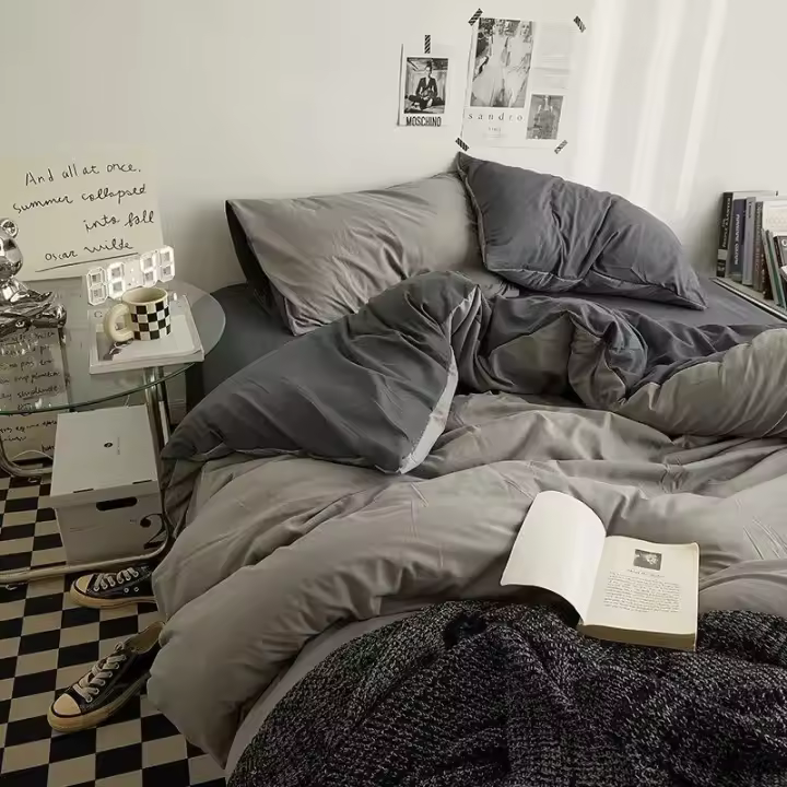 Juego de cama minimalista de cuatro piezas de algodón cepillado de Color sólido, juego de tres piezas para dormitorio, ropa de cama para estudiantes - 1