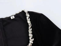 Elegante Vestido de Terciopelo con Cuello Cuadrado y Manga Larga Vestido de Fiesta de Cintura Alta para Mujeres Vestido de Noche con Cuentas - details 14
