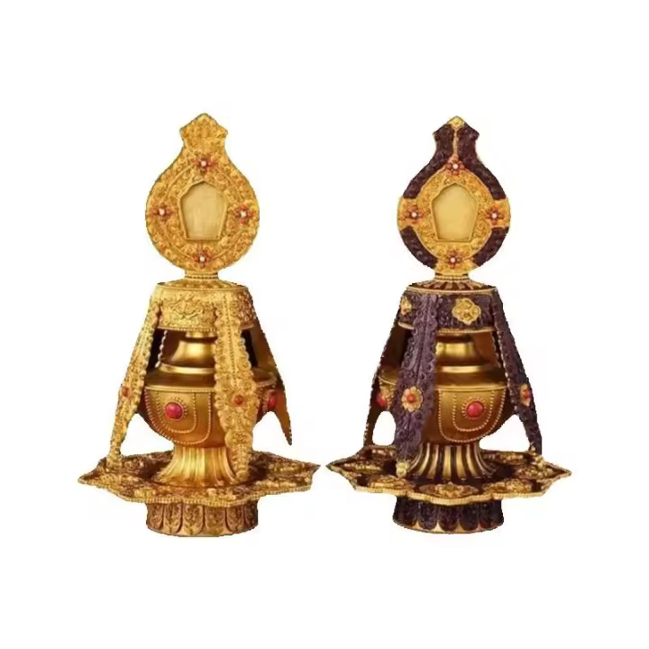 Olla de Tapa Hecha a Mano de Tantrismo Nepes Olla de Vidado de Cobre Puro Dorado para el Hogar - 1