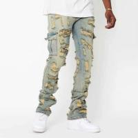 Topshow, artículos en forma de trompeta rasgados de mezclilla italiana, jeans apilados Deming para hombres - details 5