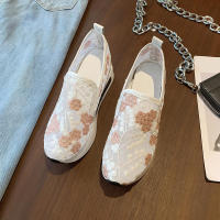 Cuña de malla con lentejuelas para mujer, zapatillas de deporte transpirables con plataforma de oro blanco, zapatos casuales que aumentan la altura - details 2
