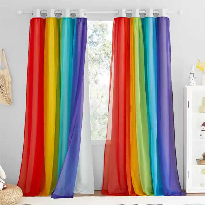 Cortinas de arcoíris para dormitorio de niños, cortinas opacas con degradado transparente, cortinas de doble capa para decoración de guardería - 1