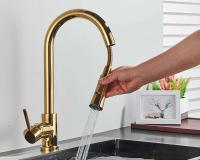 Quyanre Oro pulido extraíble fregadero agua grifo mezclador de una sola manija grifo de ducha de cocina con rotación de 360 ​​grados - details 17