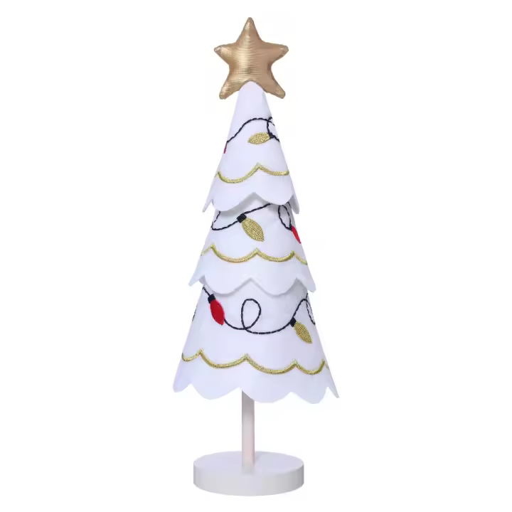 Árbol de Navidad rústico 3D, adorno de madera, tela, decoración navideña bonita, bordado, copo de nieve, mesa, adornos pequeños para ventana - 1