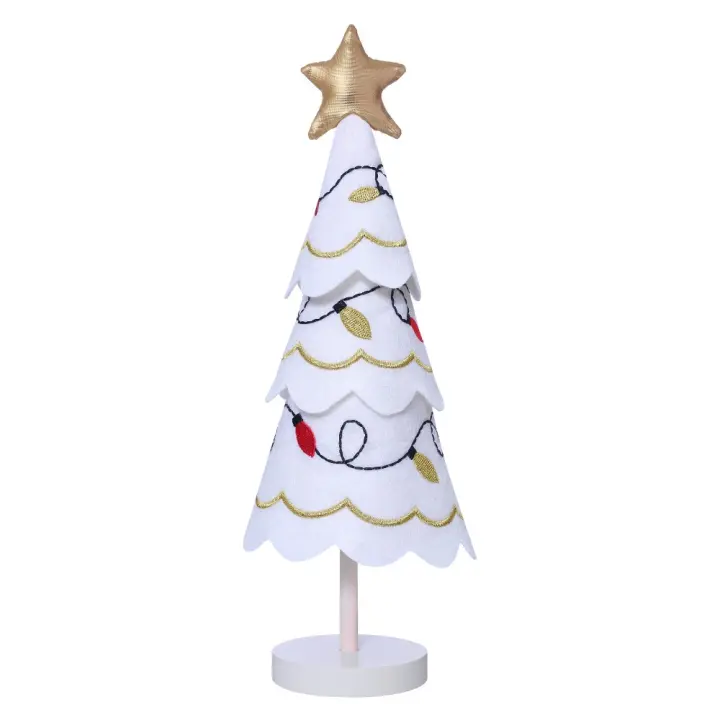 Árbol de Navidad rústico 3D, adorno de madera, tela, decoración navideña bonita, bordado, copo de nieve, mesa, adornos pequeños para ventana - 1