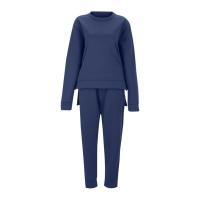 Conjunto deportivo informal de dos piezas para mujer, sudadera con cuello redondo, pantalones largos tipo sandalia, color sólido - details 4