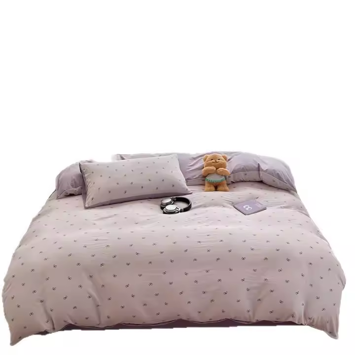 Juego de sábanas de cuatro piezas lavadas para dormitorio estudiantil, juego de tres piezas de algodón puro, funda de edredón para cama completa - 1