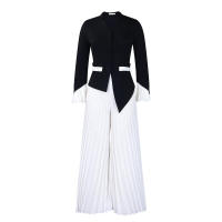 Conjunto de dos piezas de pantalón de pierna ancha plisado y top de manga acampanada de nueva moda de primavera para mujer D553 - details 41