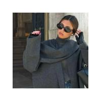 Chaqueta de lana corta Elegante para mujer con cuello redondo Abrigo holgado con manga larga y abertura de manga corta Moda de calle alta 2024 - details 12