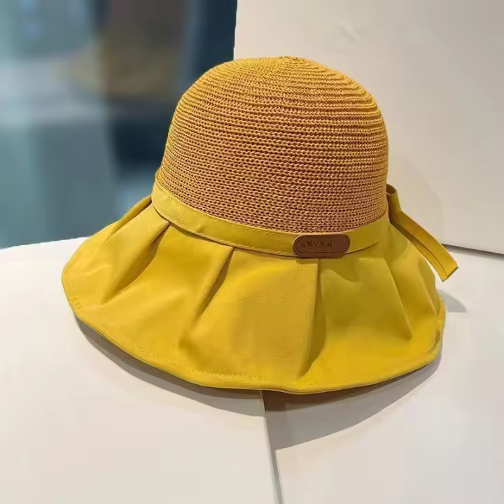 Sombrero de protección solar de ala grande, puede atar cola de caballo, cubierta superior de sombrero, protección facial, cuello, sombrero de sol para mujer, viaje de verano, sombrero de cubo transpirable - 1