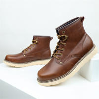 Botas de hombre versátiles de moda americana de cuero británico para exteriores con suela gruesa - details 2