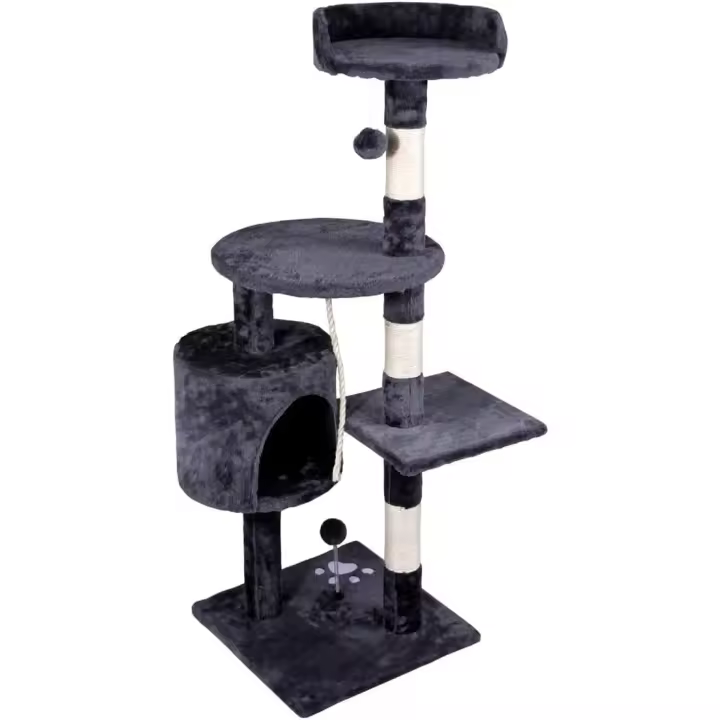 T-lovendo-Rascador de Árbol para Gato Gris Oscuro, 3 Alturas, Refugio, soporte de 10 Kg - 1