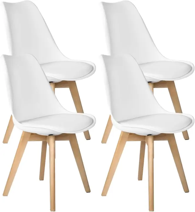 Pack de 4 Sillas Comedor Nórdico, Sillas de Cocina Nórdicas con Patas de Madera Maciza de Haya y Asiento Acolchado y Tapizado, Respaldo Ergonómico - 1