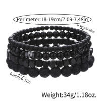 Juego de 4 Uds. De pulseras de cuentas de madera de piedra volcánica de piedra negra, pulsera elástica combinada para hombre, joyería para parejas y amigos - details 1