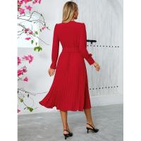 Vestido de manga larga con cuello en V para mujer, ropa de color sólido, 2025 - details 22