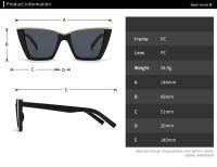 Toyear-gafas de sol estilo ojo de gato para mujer, de estilo Vintage lentes de sol, de marca de lujo, de diseñador, Punk, a la moda, Sexy - details 3