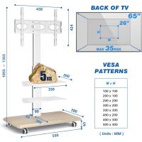 Soporte TV con Ruedas para 26-65 Pulgadas, Pie de Suelo con 3 Estantes, Giratorio y Altura Ajustable, Hasta 35 Kg, VESA Máx 400x400mm, Blanco - details 1