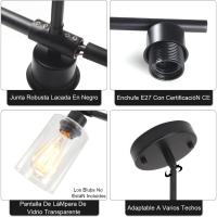 Candelabros de rueda de vagón para sala de estar, 6 luces rústicas industriales para exteriores, lámpara colgante negra para comedor, cocina, pasillo, dormitorio, ajuste de altura - details 22
