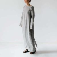 Vestido holgado de algodón de manga larga para mujer, moda informal, liso nuevo, con lazo y cordones, elegantes, otoño 2024 - details 1
