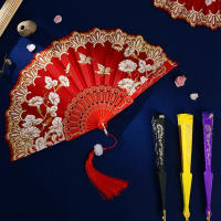 Nuevo abanico plegable chino de lujo - Abanico nupcial para bodas Accesorios para actuaciones de baile - Abanicos de mariposas con purpurina floral retro - Manualidades - Sin plumas - Accesorio para colgar - details 5