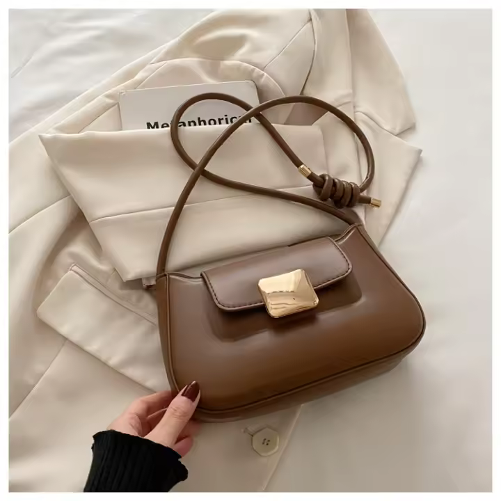 2025 nuevo color sólido invierno casual tendencia francesa simple bolso de un solo hombro axila bolso de mensajero femenino moda de hendidura - 1