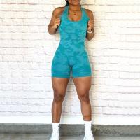 Conjunto de Yoga Camo sin Costuras para Mujeres Monos de Gimnasio Romper Leggings de Manga Corta - details 4