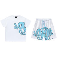 Conjunto de camiseta holgada de manga corta y pantalones cortos con estampado de espuma estilo hip-hop callejero. - details 0