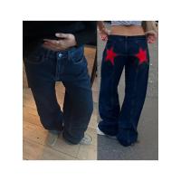 Pantalones vaqueros vintage Y2K para mujer con estampado de estrellas estéticas, pantalones largos de mezclilla de pierna recta sueltos, pantalones casuales de cintura baja - details 1