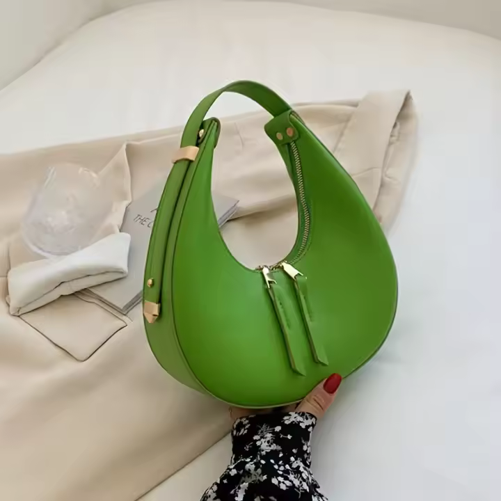 Bolso de Hombro de Cuero PU en Forma de Media Luna para Mujer, Diseño de Moda, Color Sólido, Correa Ajustable - 1