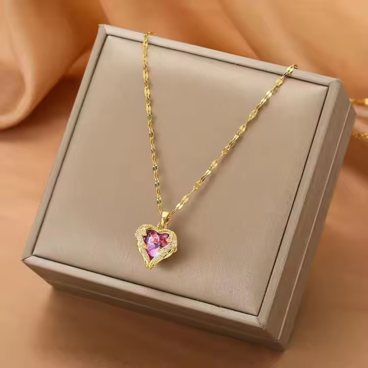 Collar de Lujo Superior con Colgante de Corazón del Mar de Cristal Colorido Acero Inoxidable 316L - 1