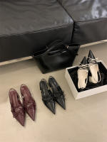 Tacones altos de moda puntiagudos de nicho nuevo arco dulce bolsa de tacón grueso sandalias de cabeza zapatos de mujer - details 8