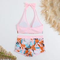 Bikini abierto con estampado de hojas retro en talla grande, conjunto de traje de baño de dos piezas con correas estables para mujer - details 42
