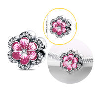 Pulsera Original de Plata de Ley 925, abalorio de flor rosa, Pansy, para fabricación de joyas - details 1