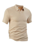 Hombre verano slim transpirable transpiración suelta casual color sólido jacquard hombre manga corta Polo - details 3
