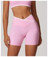 Pantalones cortos de Yoga cruzados de cintura alta, ajustados y Nude, pantalones deportivos de levantamiento de cadera de melocotón, pantalones de Fitness al aire libre para mujer - details 16