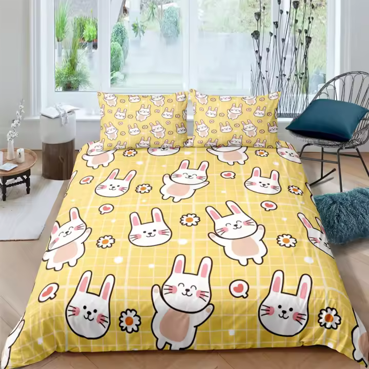 Juego de Ropa de Cama de Dibujos Animados de Perro/Conejo Funda de Colchón Suave de Poliéster para Cama de Rey, Twin, Queen Regalo Perfecto para Niños, Niñas, Adolescentes - 1